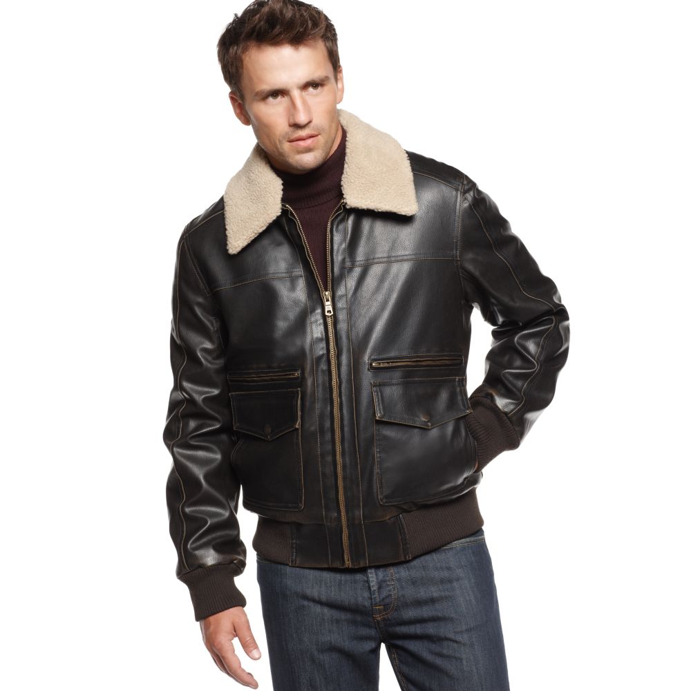Tommy Hilfiger Fauxleather Aviator Bomber Jacket in Brown for Men - Lyst