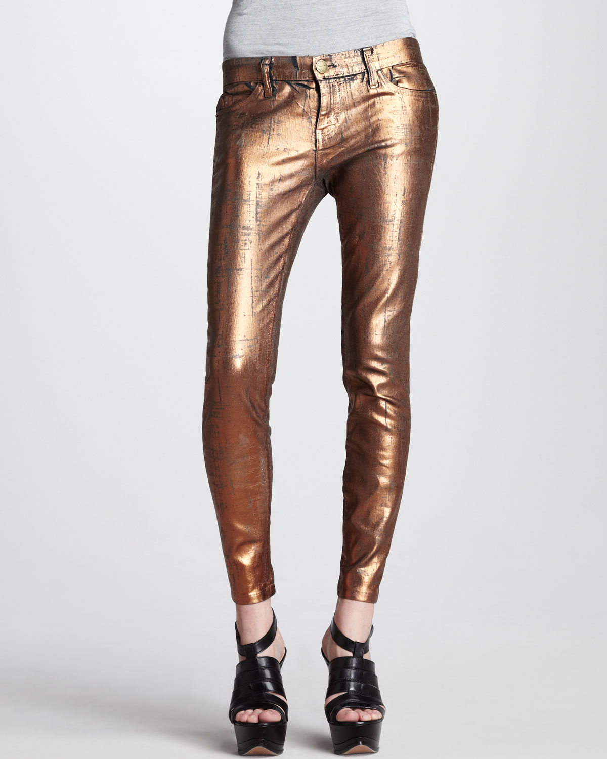 Current/Elliott The Stiletto Bronze Coated Foil Jeans in Metallic Lyst