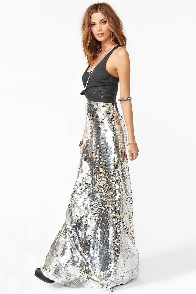 Nasty gal Gina Sequin Maxi Skirt in Metallic | Lyst