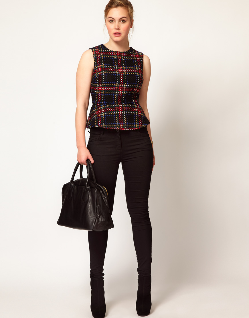 Tartan peplum top Clearance