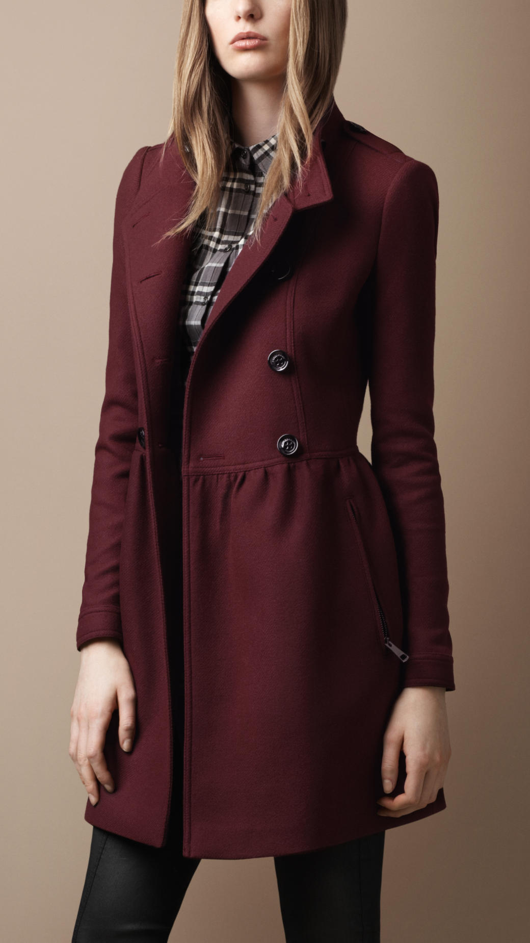 Burberry Brit Wool Twill Dress Coat in Mahogany Red (Red) - Lyst