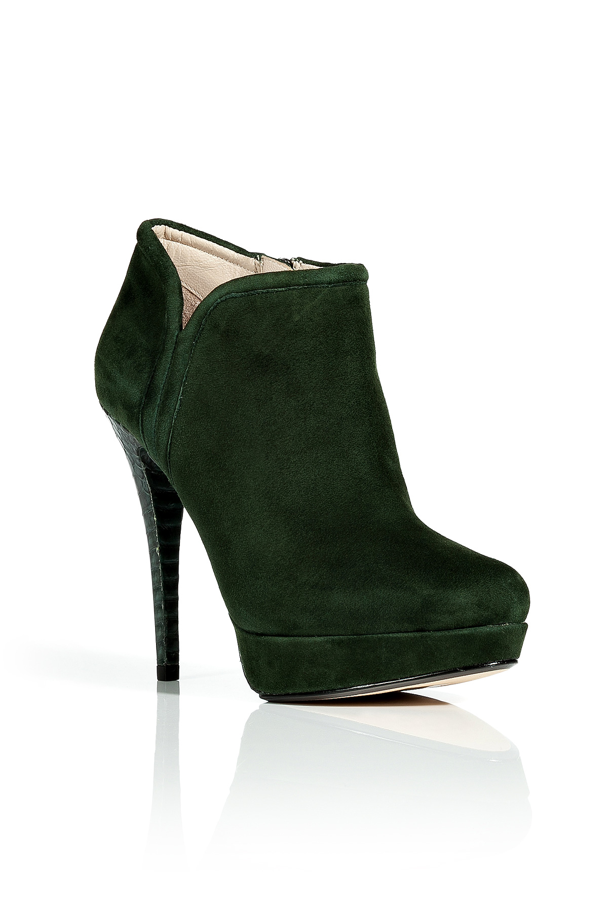 Lyst - Kors By Michael Kors Green Suede Ankle Boots with Snakeskin Heel ...