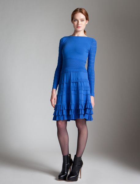 Temperley London Canterbury Knit Frill Dress in Blue | Lyst