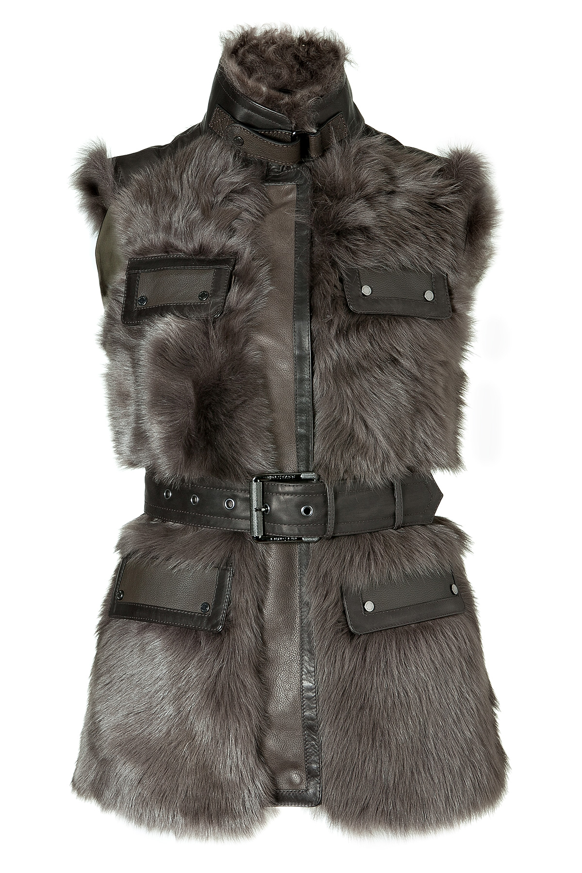 Belstaff Military Banbury Belted Fur Vest with Contrast Fur Collar in ...