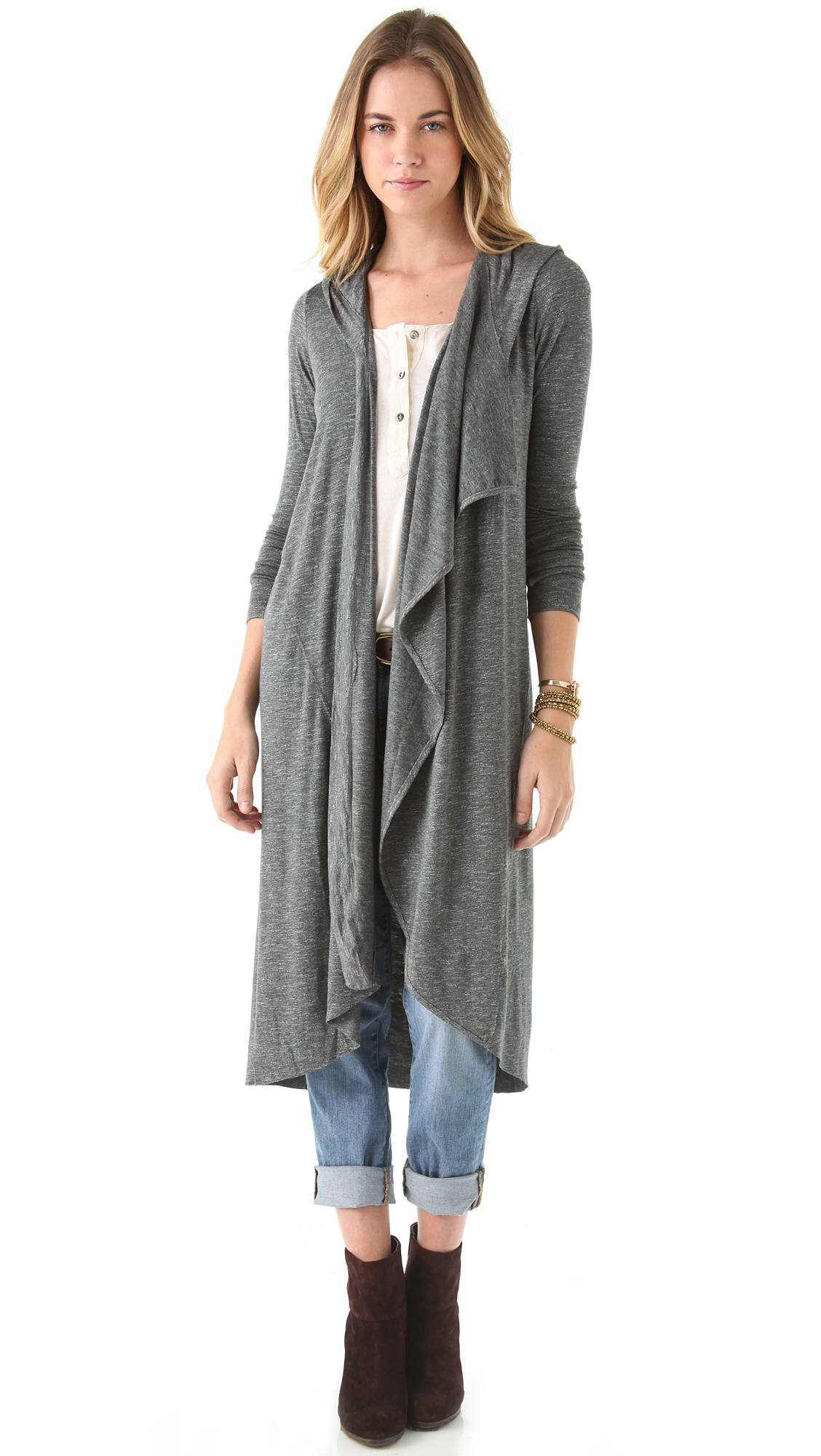 Dolan Asymmetrical Hooded Maxi Cardigan  in Gray Lyst