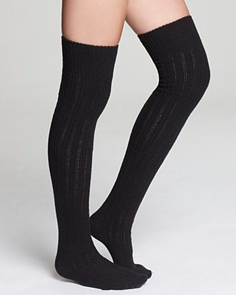 Hue Ribbed Over The Knee Socks in Black | Lyst