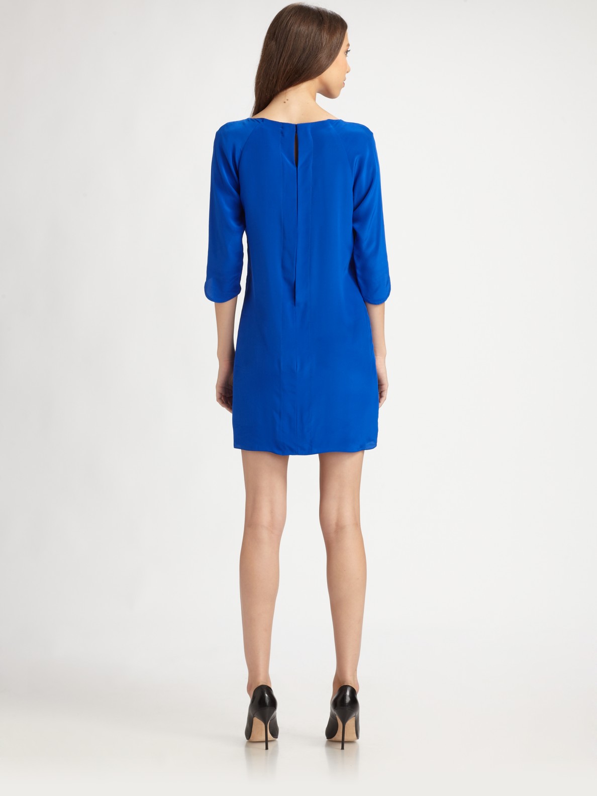 Lyst Tibi Solid Silk Shift Dress in Blue