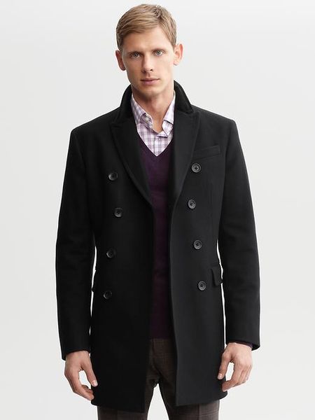Banana Republic Black Wool blend Double breasted Top coat in Black for ...
