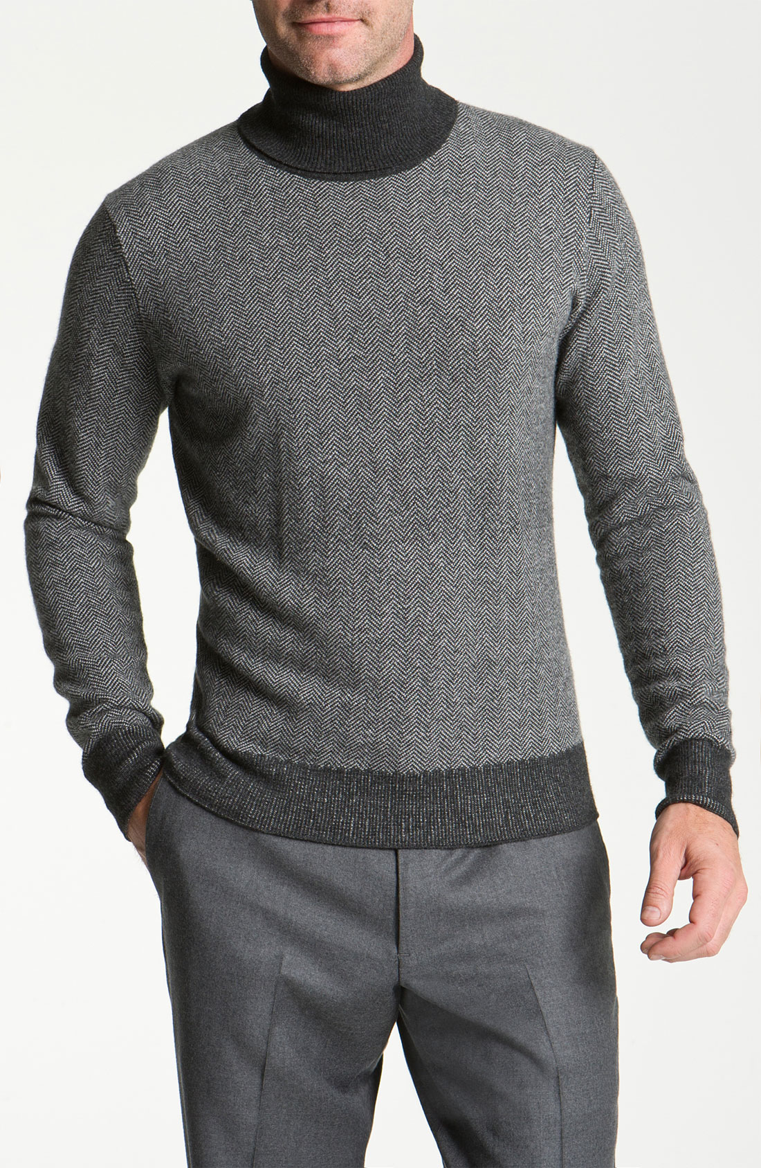 Canali Merino Wool Cashmere Turtleneck Sweater in Black for Men | Lyst