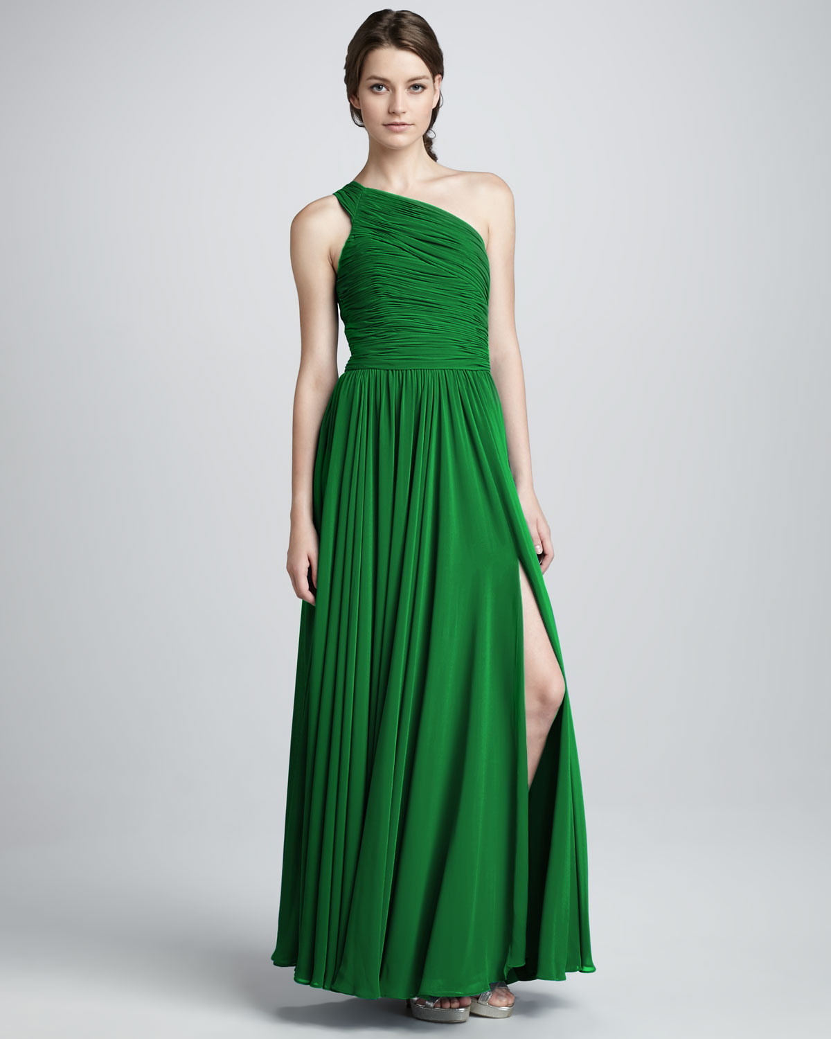 Halston heritage Oneshoulder Gathered Gown Emerald in Green (emerald ...