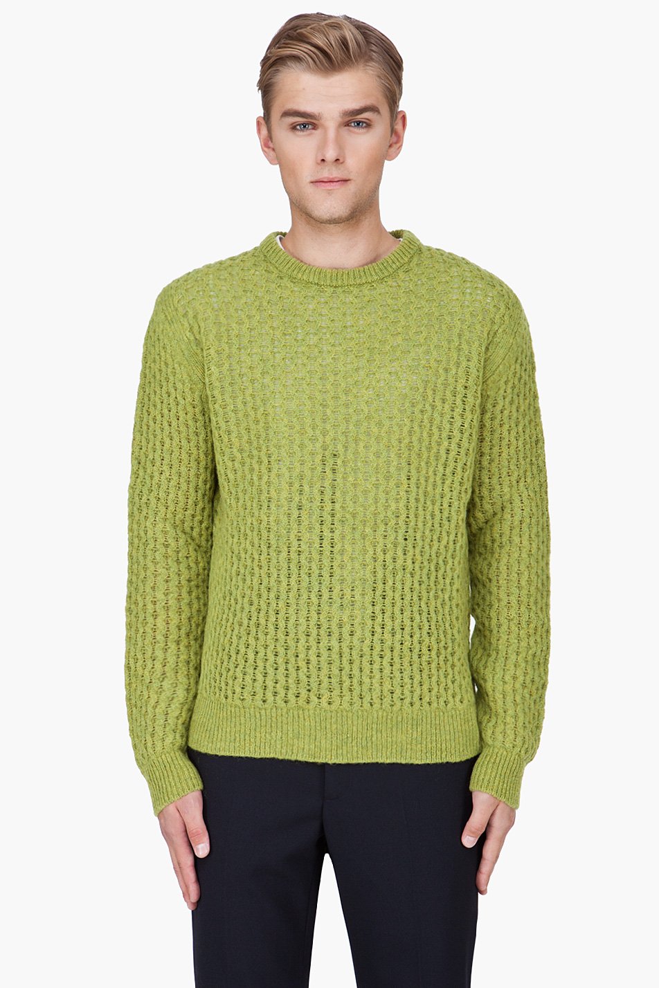 Raf simons Lime Green Wool Knit Sweater in Green for Men | Lyst