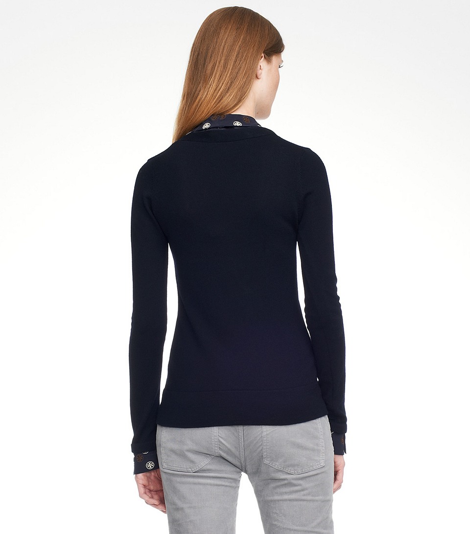Tory Burch V-Neck Dickie Sweater in Navy (Blue) - Lyst