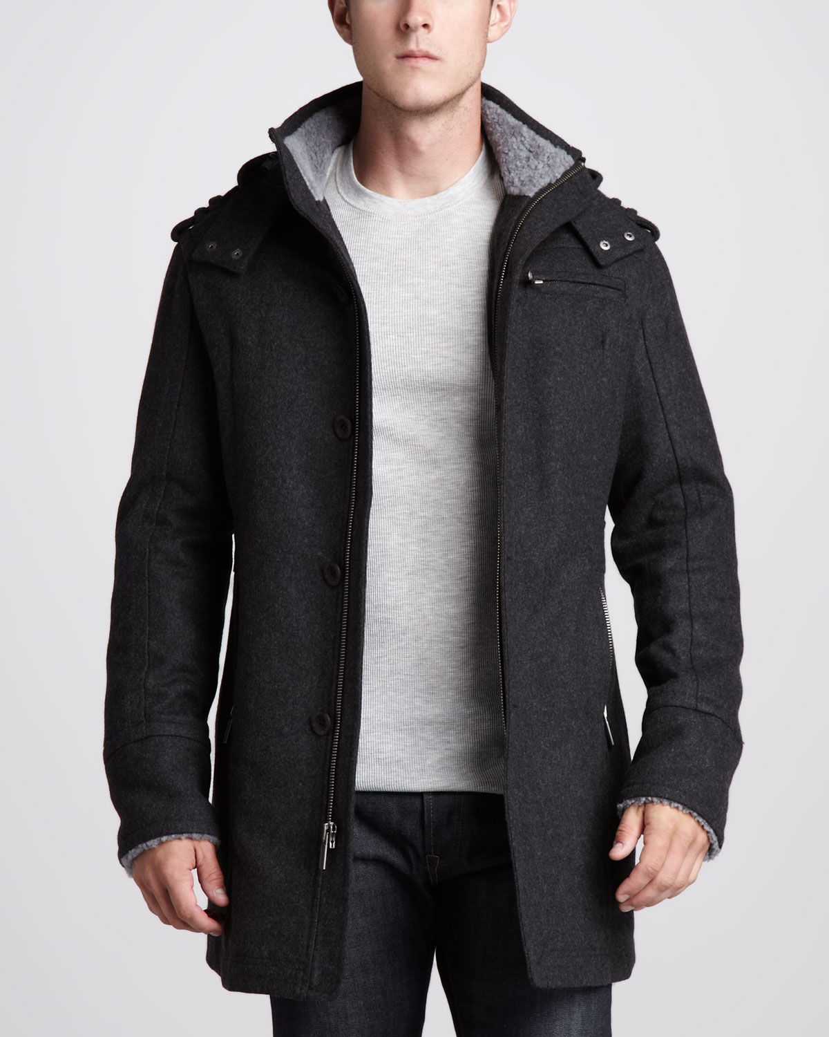 Ugg Montague Shearling Trim Jacket in Gray for Men | Lyst