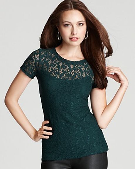 Dkny C Short Sleeve Lace Tee with Camisole in Green (foliage) | Lyst