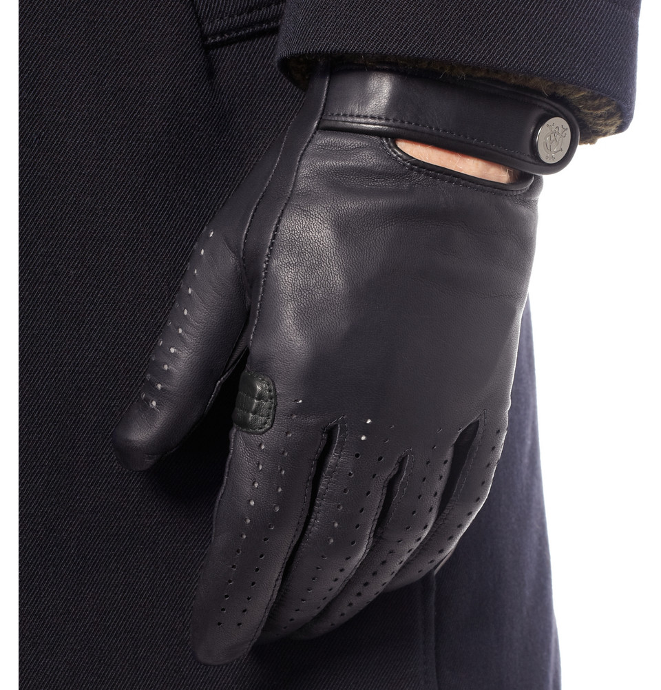 mens blue leather driving gloves