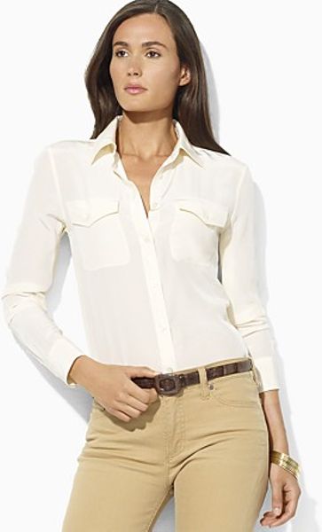 Lauren By Ralph Lauren Clayton Long Sleeve Shirt with Collar in White