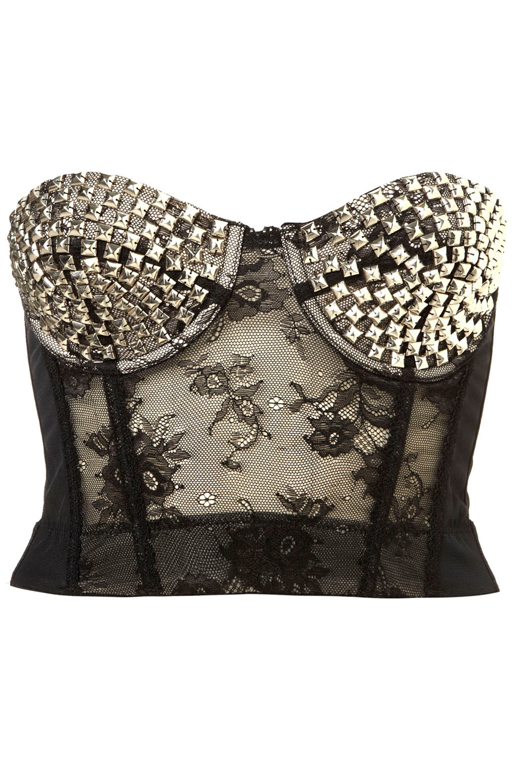 Lyst - Topshop Studded Cup Lace Bralet in Black