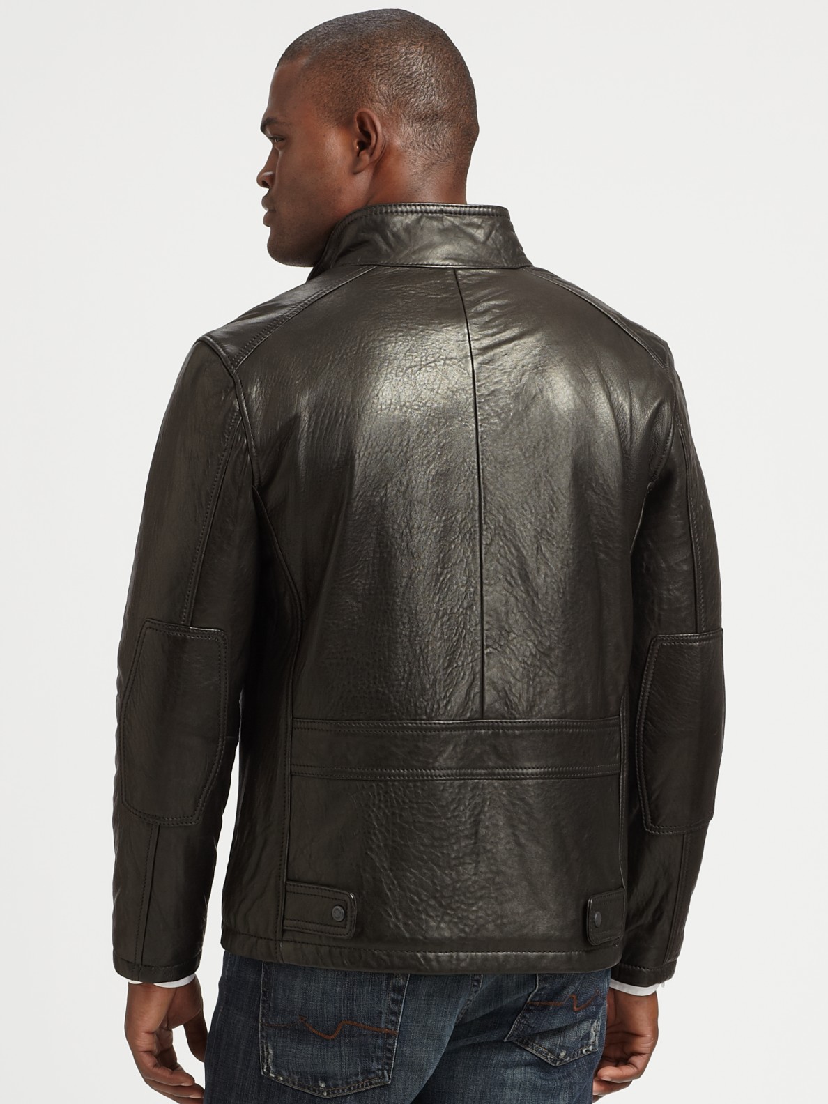 French Rugged Leather Jacket, Black Leather Rugged Jacket