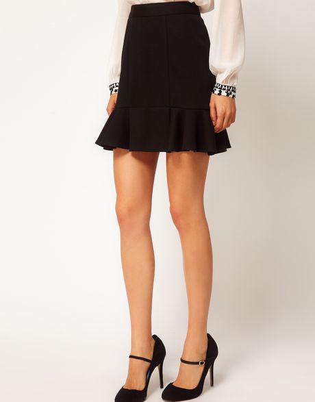 Asos Collection Asos Mini Skirt with Frill Hem in Black | Lyst