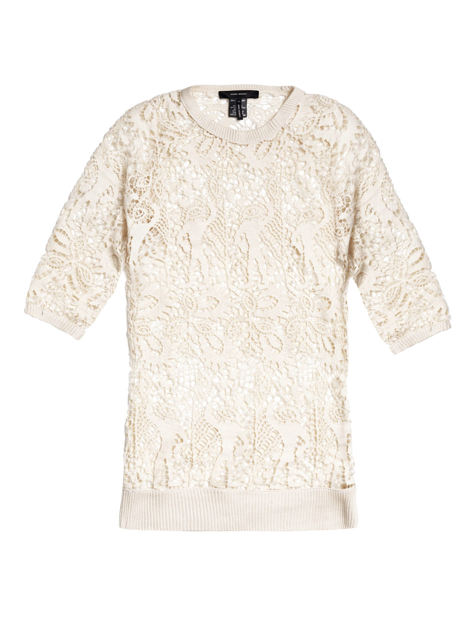 Isabel Marant Calico Lace Top in Beige (cream) | Lyst