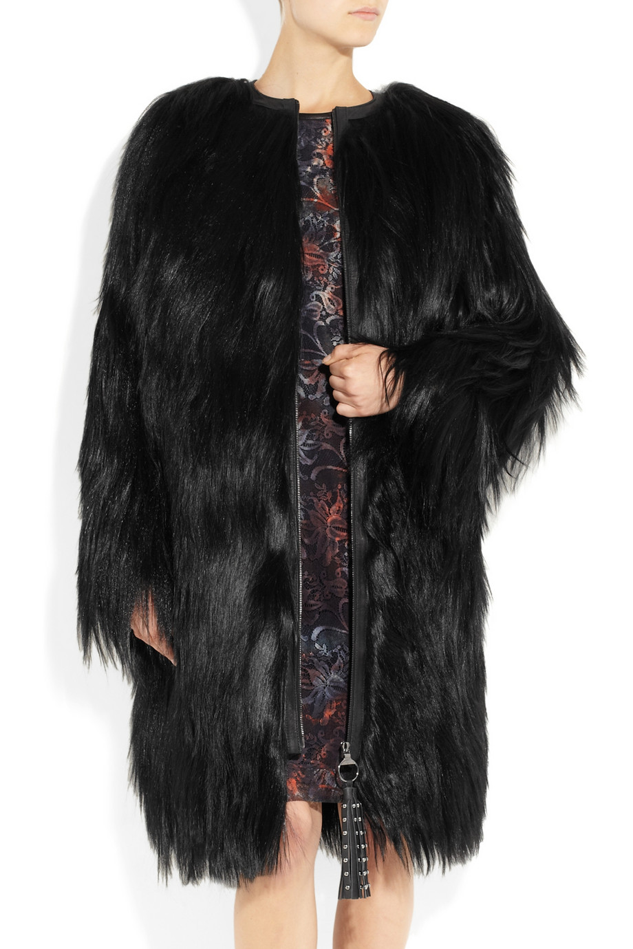 Lyst - Mulberry Mongolian Goat Hair and Leather Coat in Black