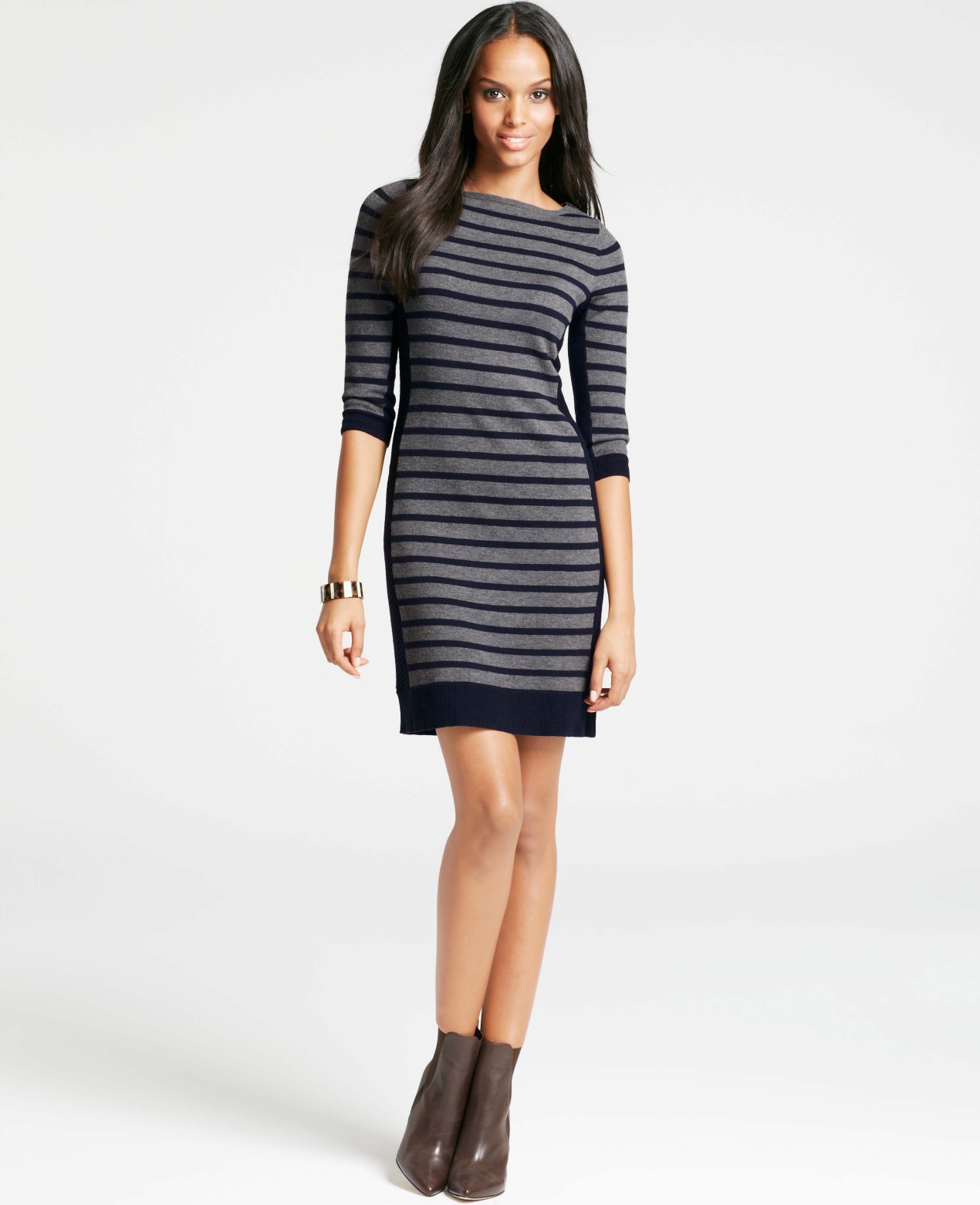 Ann taylor Petite Striped Side Panel Sweater Dress in Black | Lyst