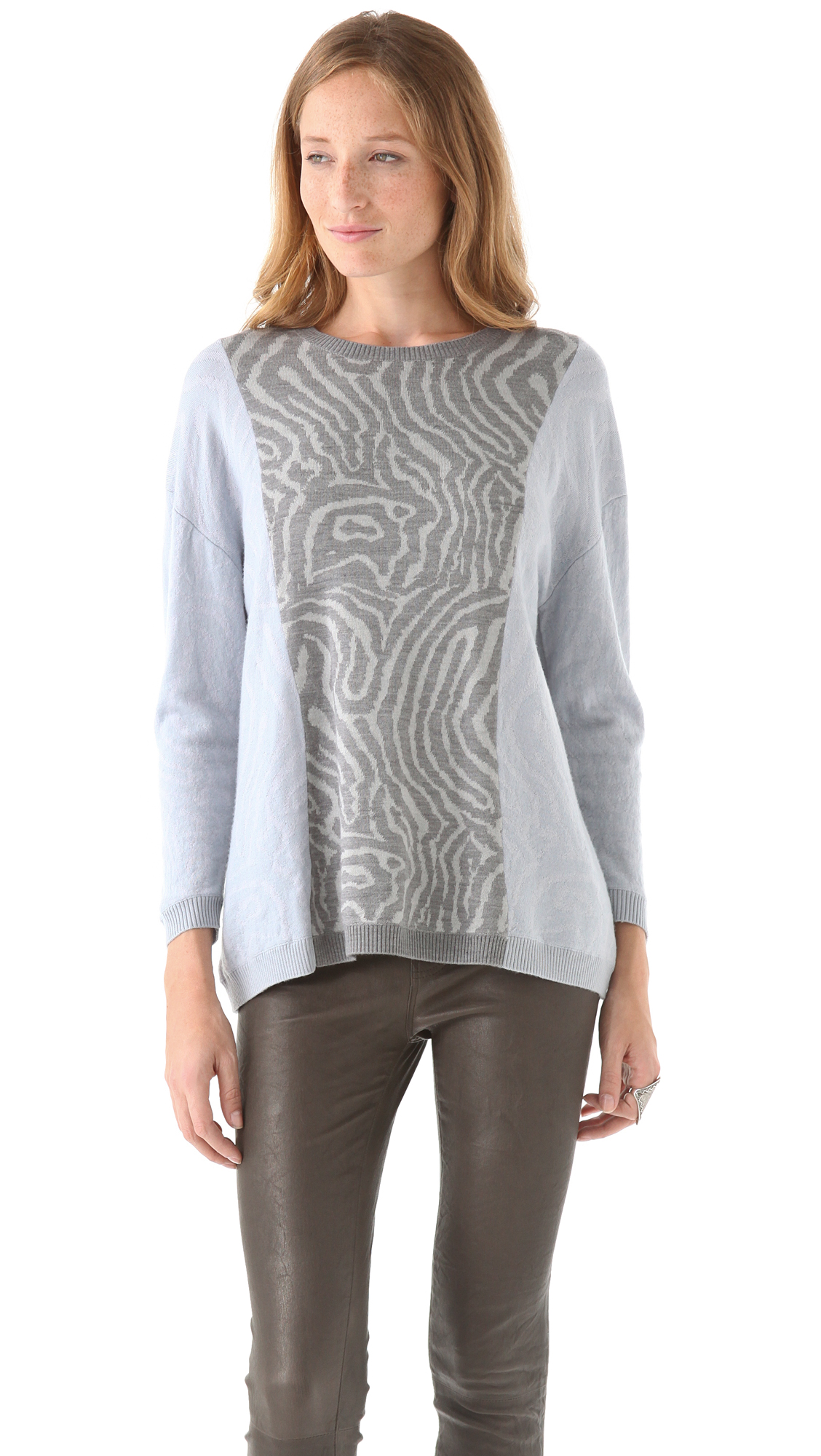 Cynthia Rowley Pieced Wood Grain Sweater in Gray - Lyst