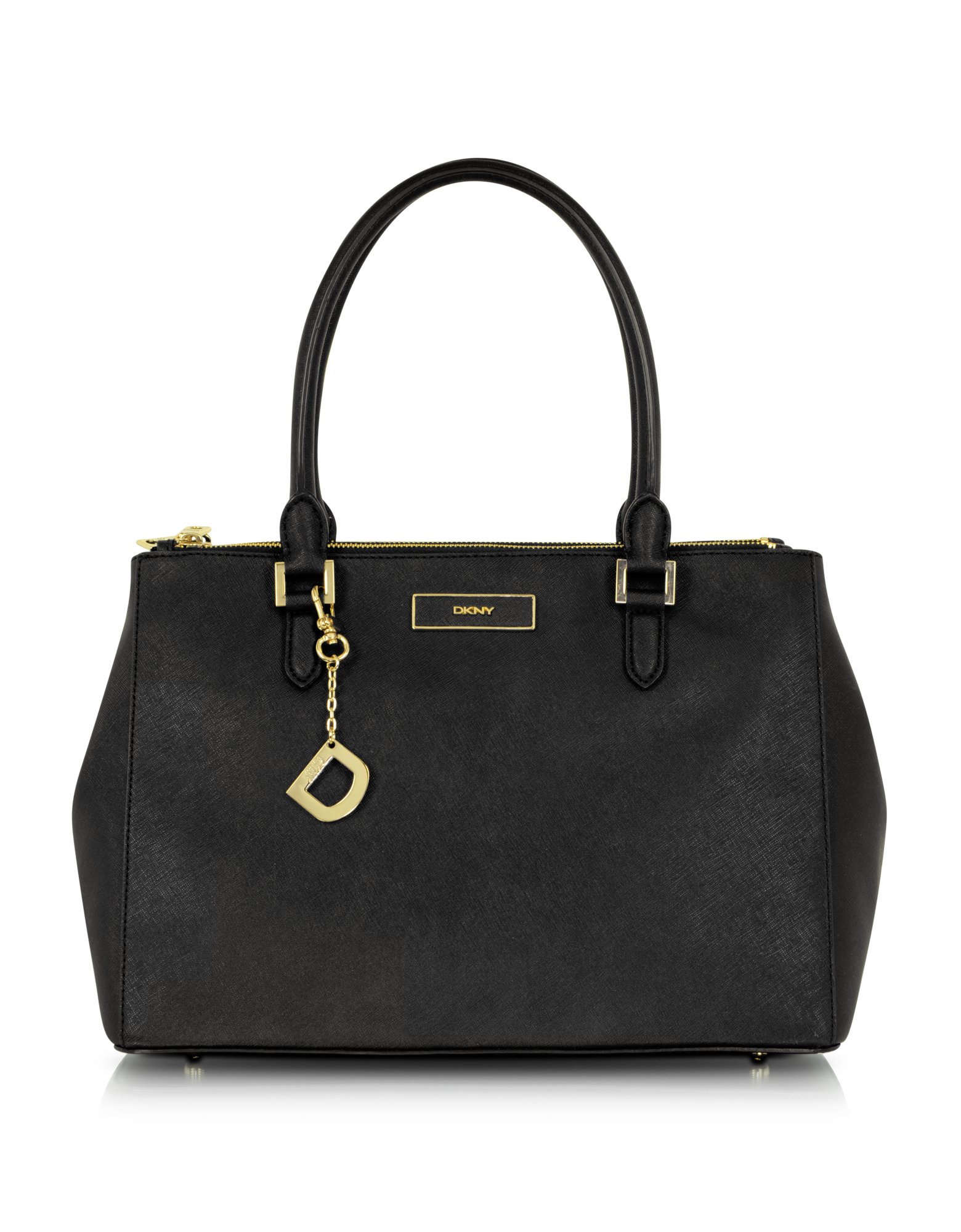 Lyst Dkny Saffiano Leather Double Zip Tote in Black