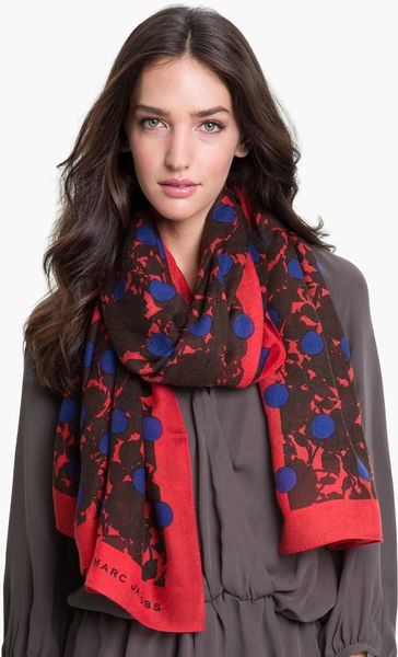 Marc By Marc Jacobs Clara Flower Dot Cashmere Silk Scarf in Red ...