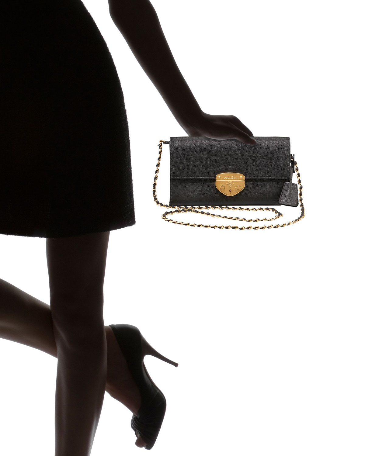 prada sale wallet - Prada Saffiano Lux Detachable Chain Clutch in Black (nero) | Lyst