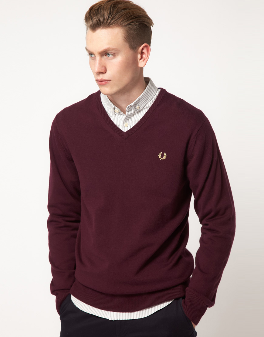 Fred Perry Jumper V Neck in Red for Men - Lyst