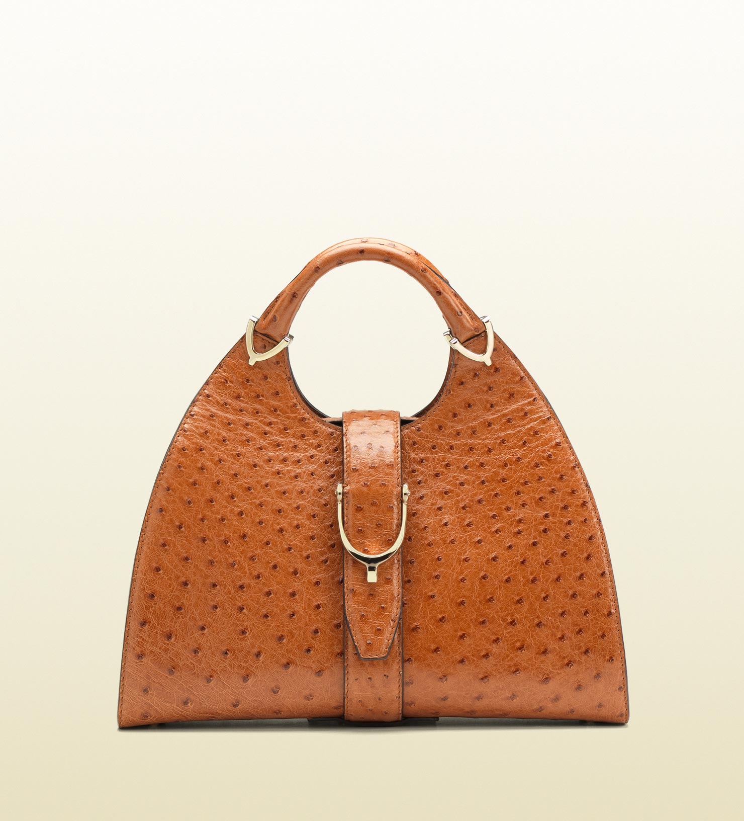 Gucci Stirrup Cuir Color Ostrich Top Handle Bag in Brown (gold) | Lyst