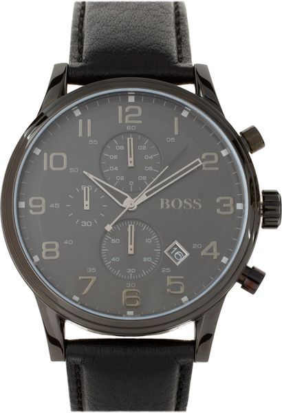 Hugo Boss Boss By Boss Leather Watch in Black for Men | Lyst