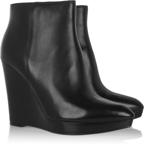 Kors By Michael Kors Leather Wedge Ankle Boots in Black | Lyst