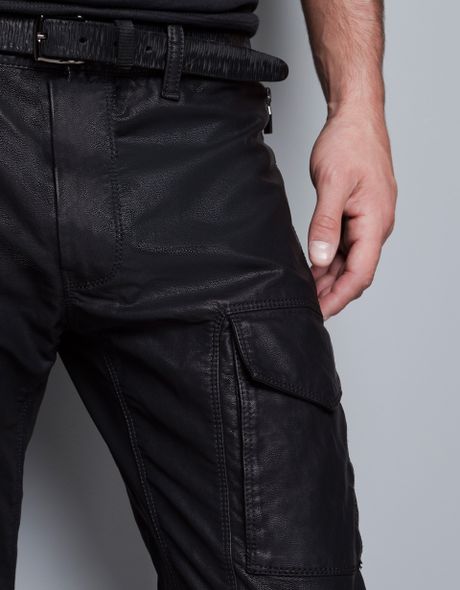Zara Faux Leather Cargo Trousers in Black for Men | Lyst