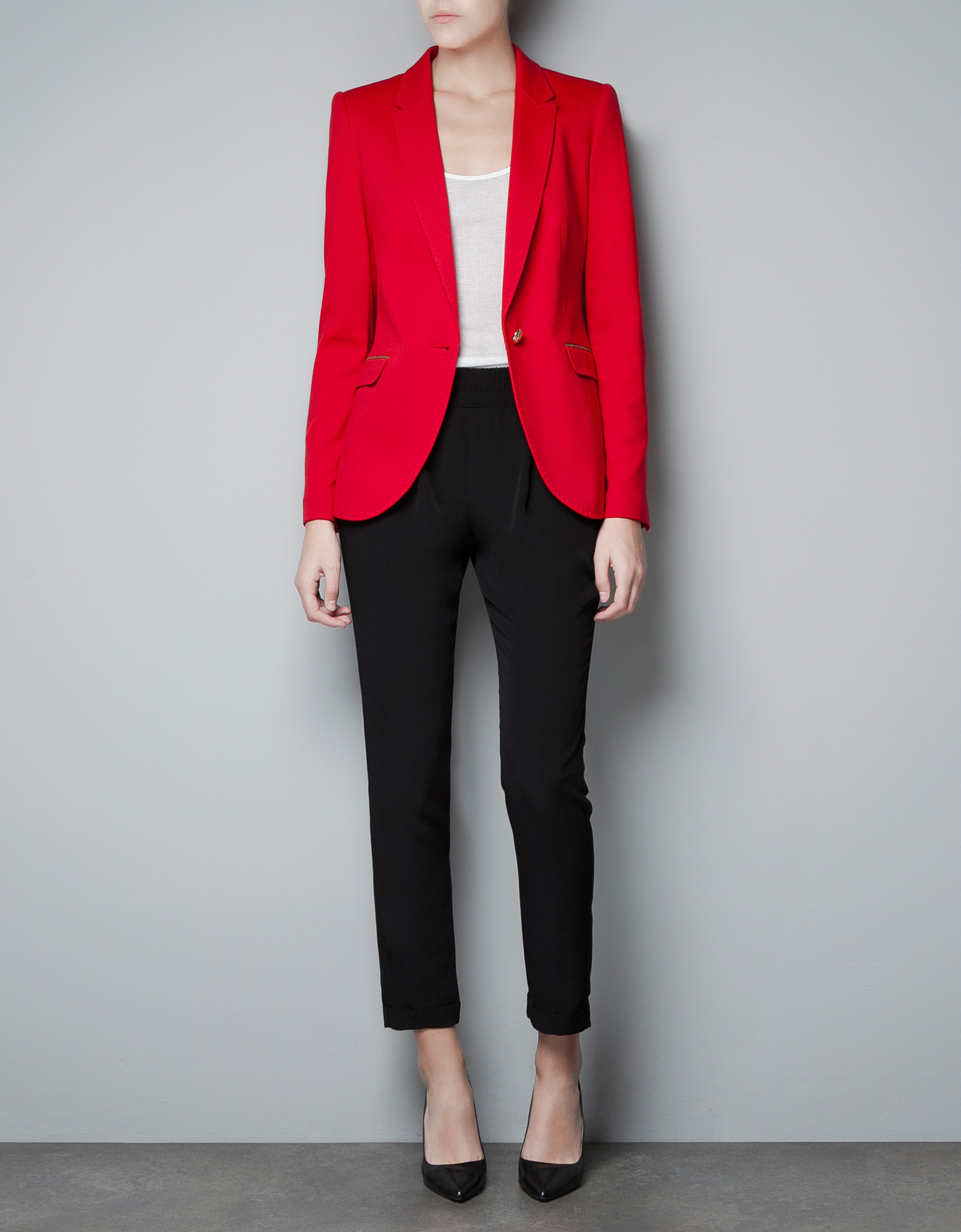 Zara Ponte Di Roma Blazer with Elbow Patches in Red | Lyst