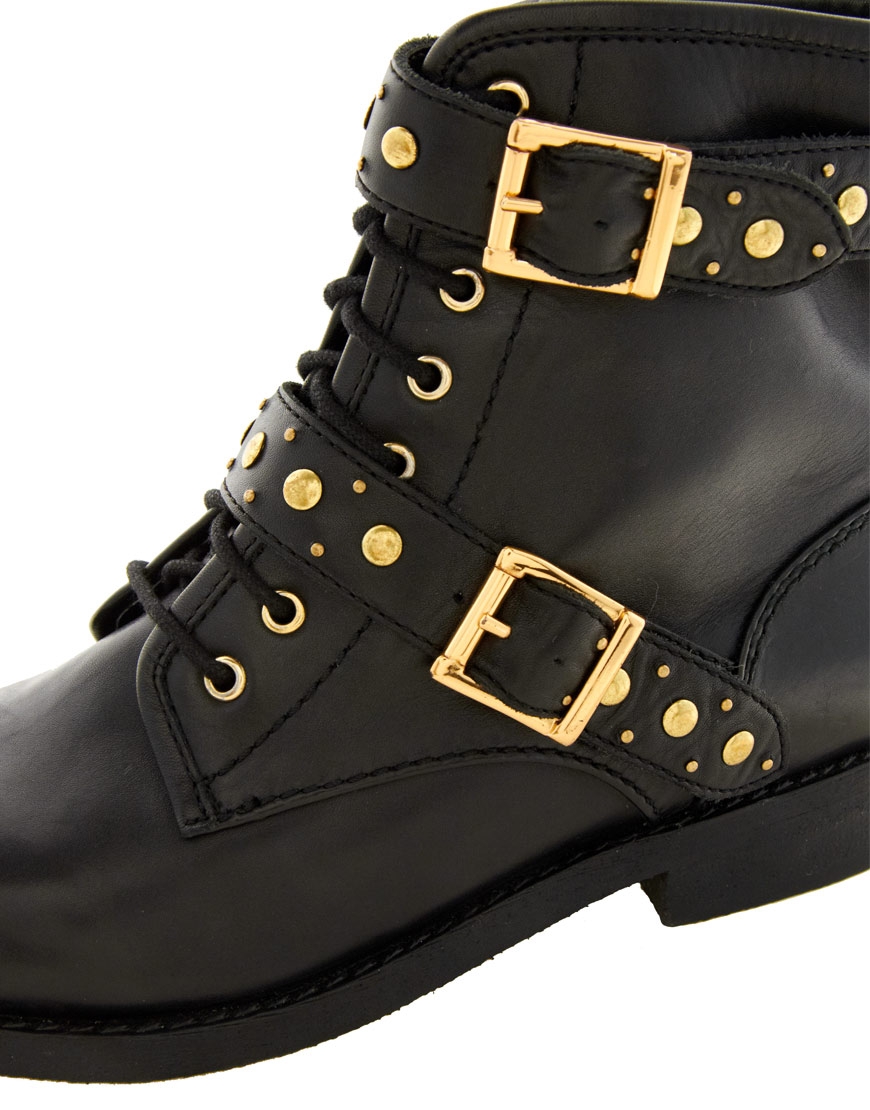 gold studded biker boots