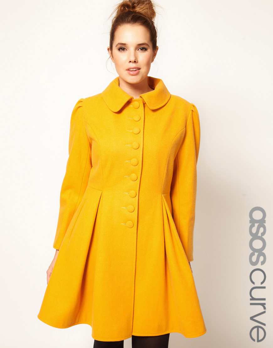 ASOS Button Swing Coat in Mustard (Yellow) - Lyst