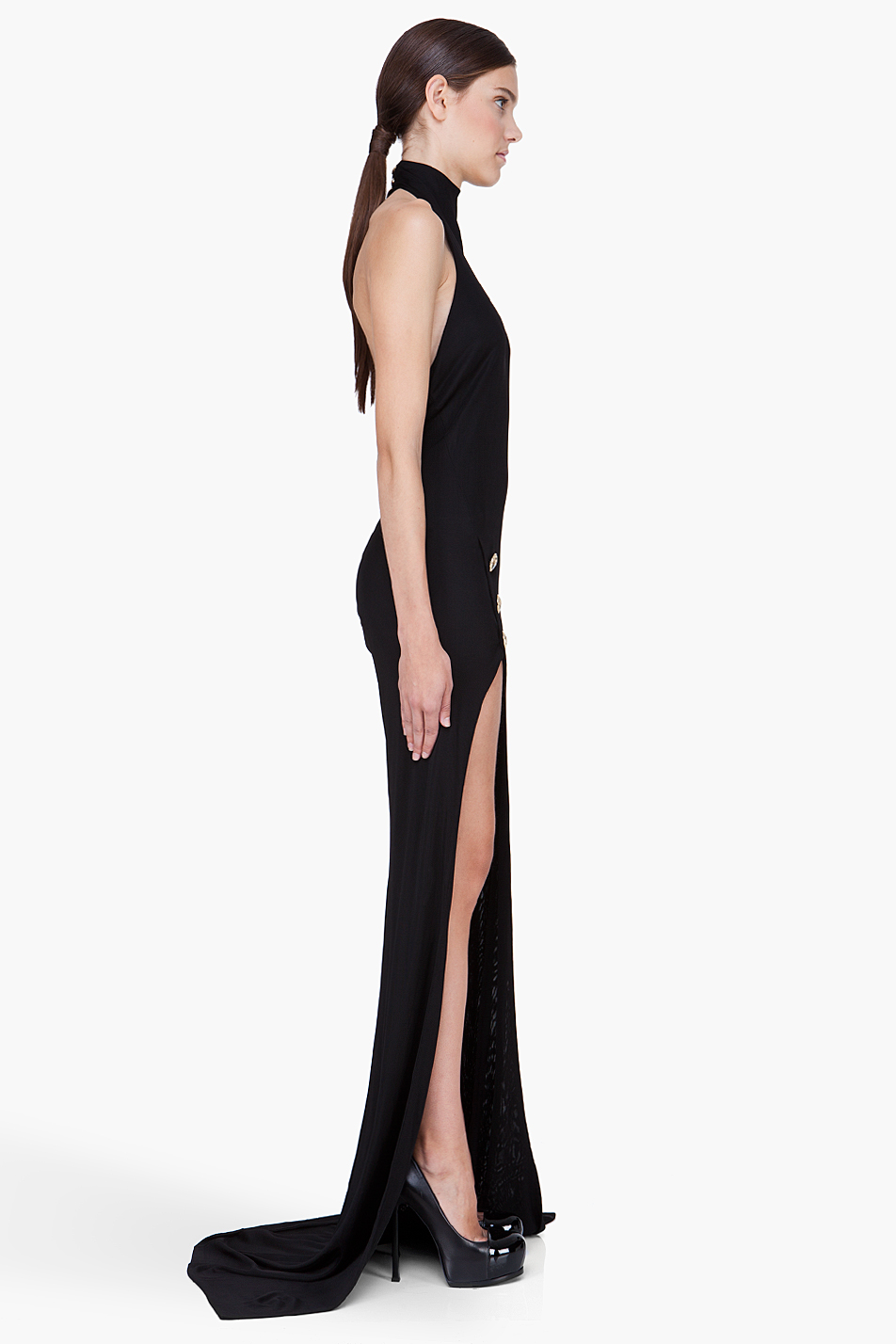 Balmain Black Backless Slit Dress | Lyst