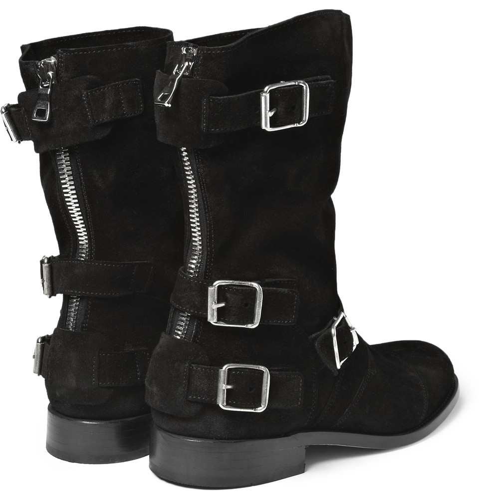 Geometri Maiden materiale Balmain Strapped Suede Biker Boots in Black for Men - Lyst