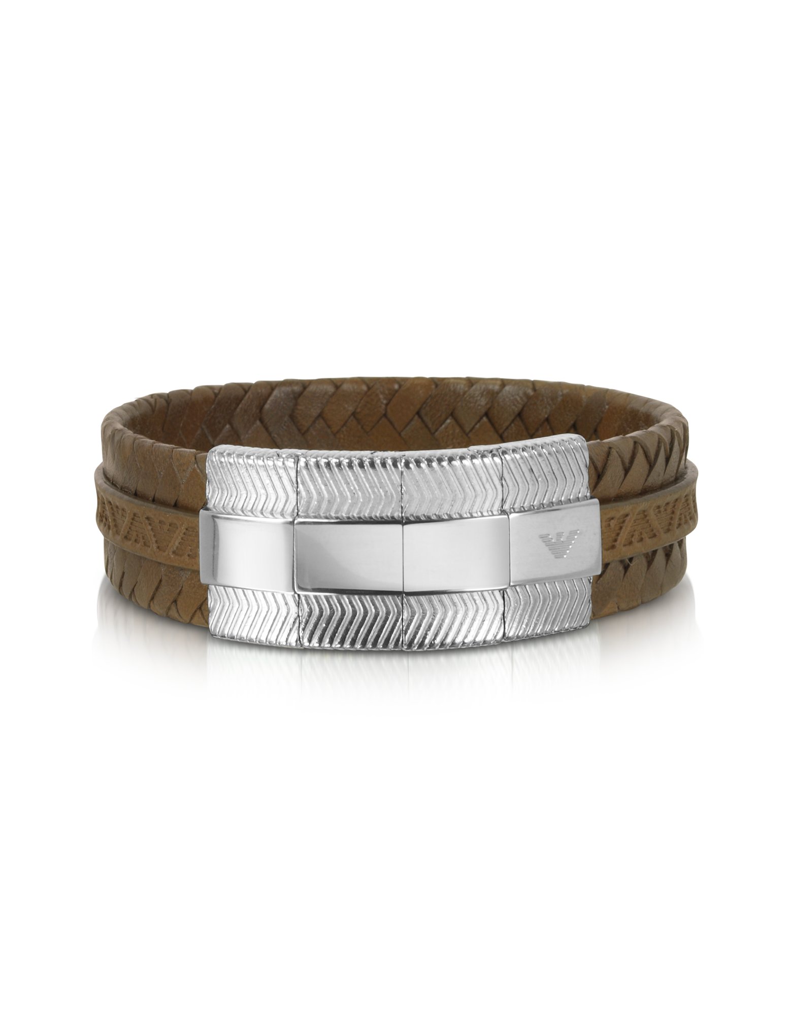 Emporio Armani Logo Braided Leather Bracelet in Steel (Metallic) for