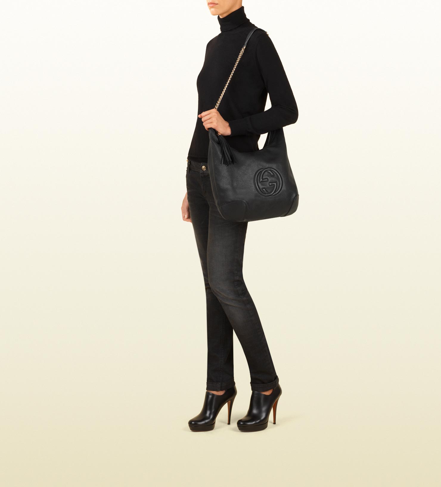 gucci soho black leather shoulder bag with chain strap