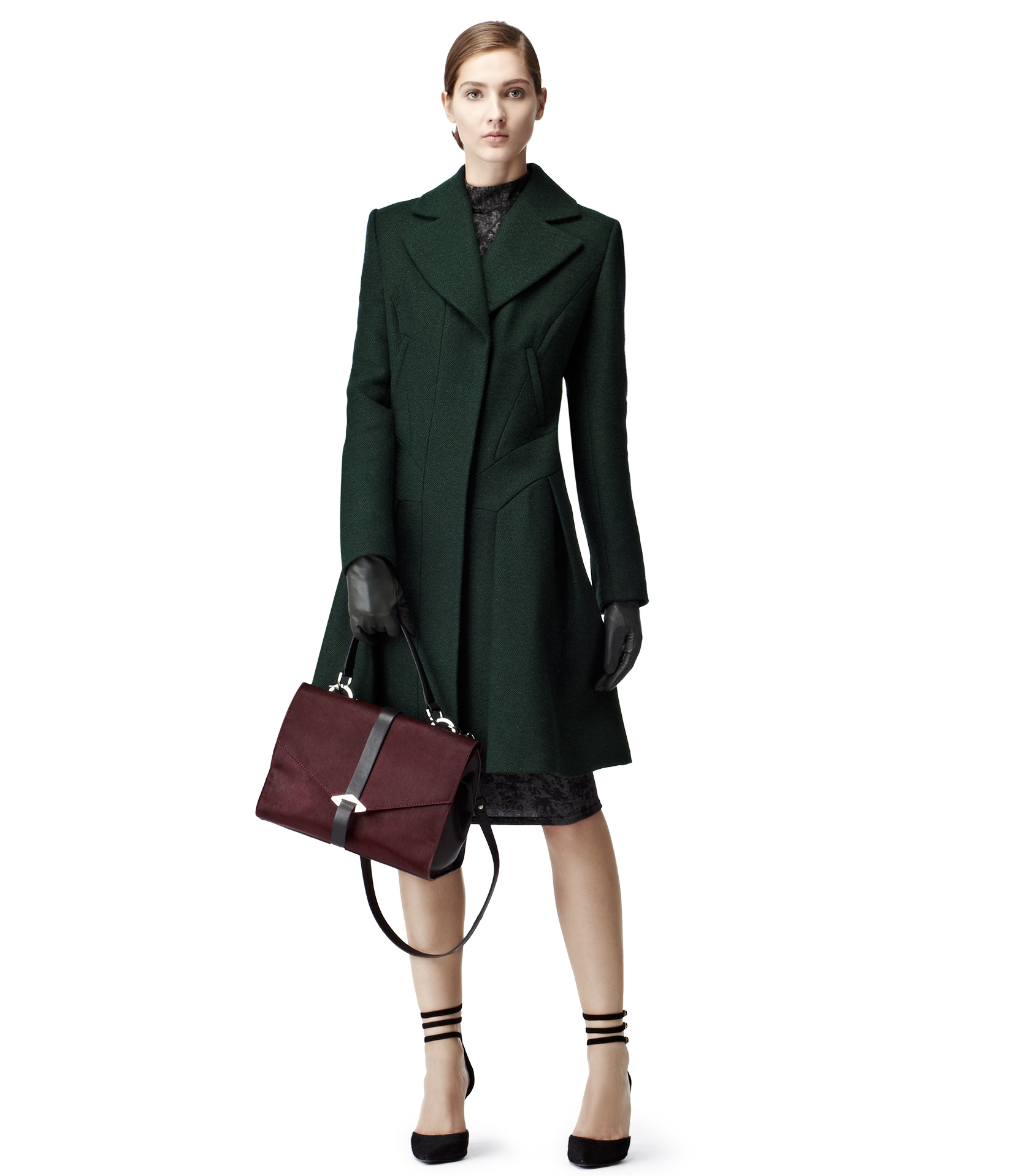 green fit and flare coat