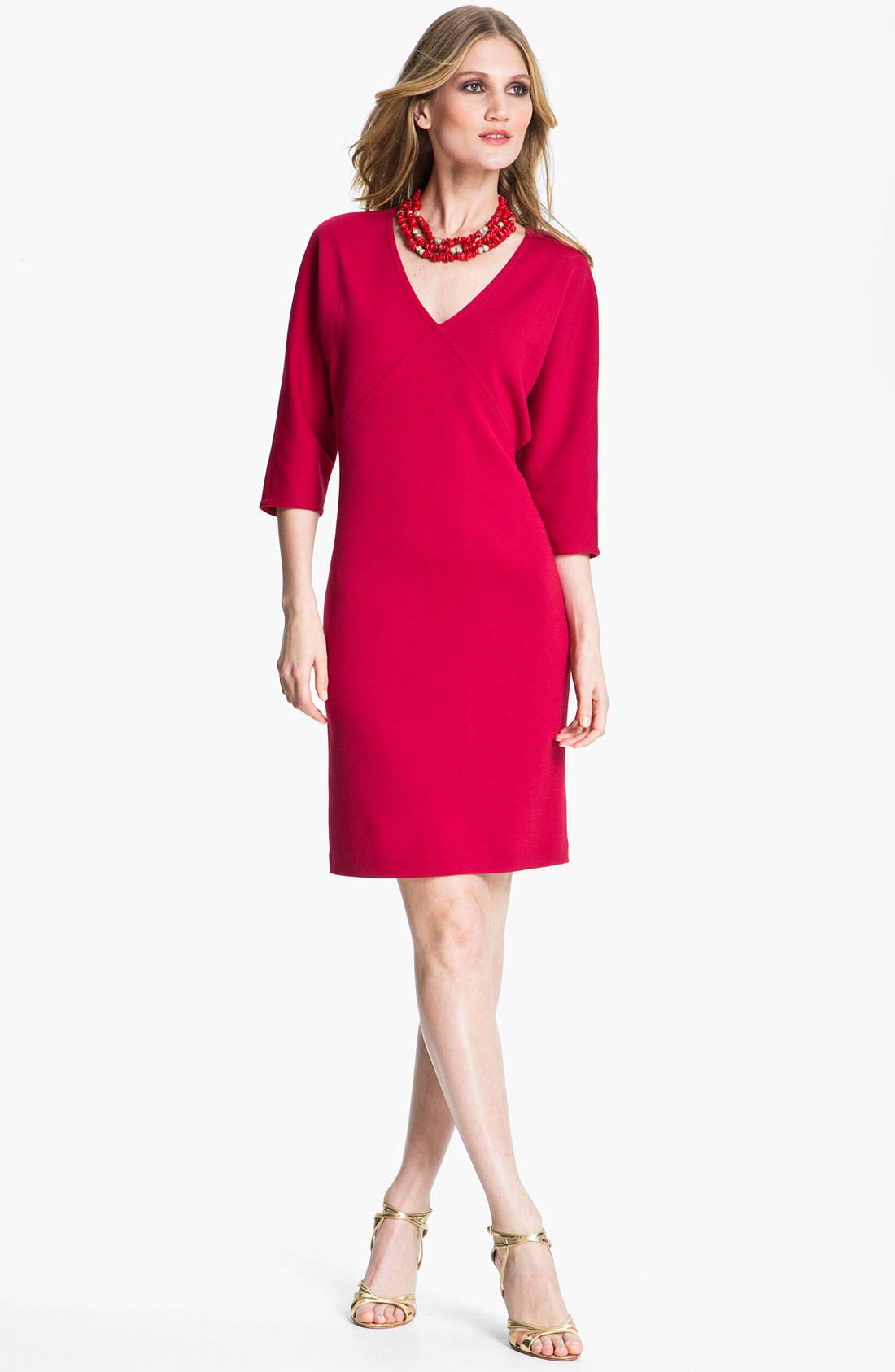 St. John Collection Vneck Milano Knit Dress in Red (berry) | Lyst