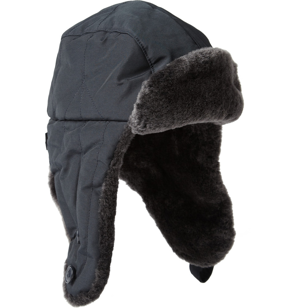 Woolrich Shearlingtrimmed Trapper Hat in Blue for Men Lyst