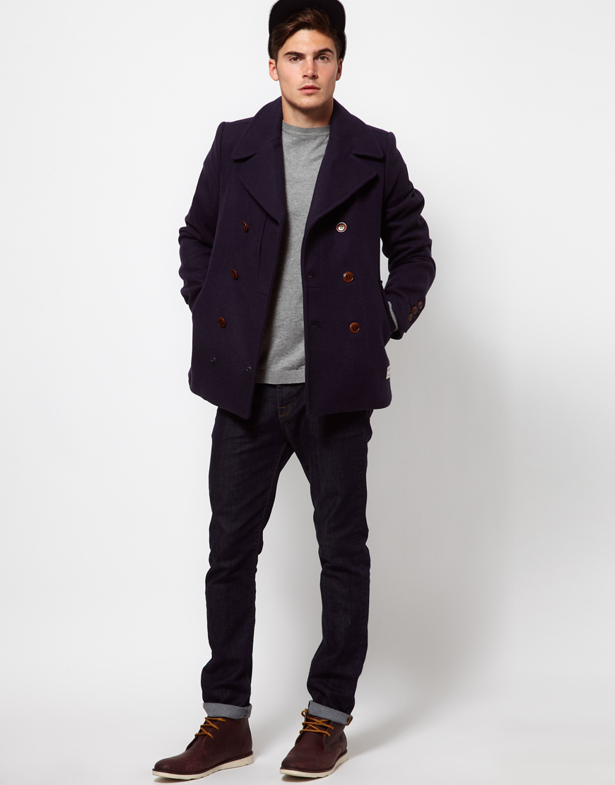 G-Star RAW Wool Pea Coat in Blue for Men | Lyst