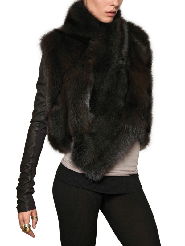 Lyst - Rick owens Leather and Fisher Fur Coat in Black