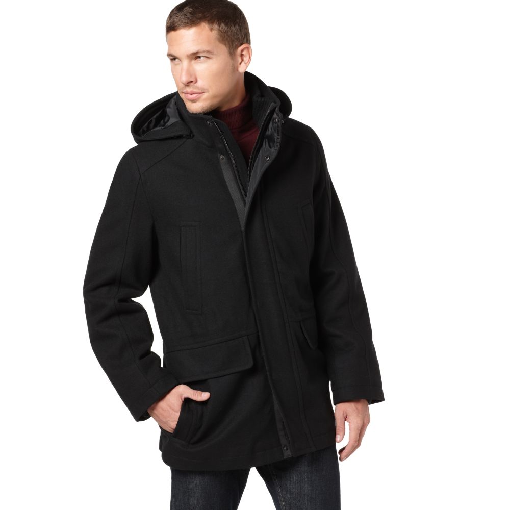 Tommy Hilfiger Woolblend Melton Stadium Coat in Black for ...