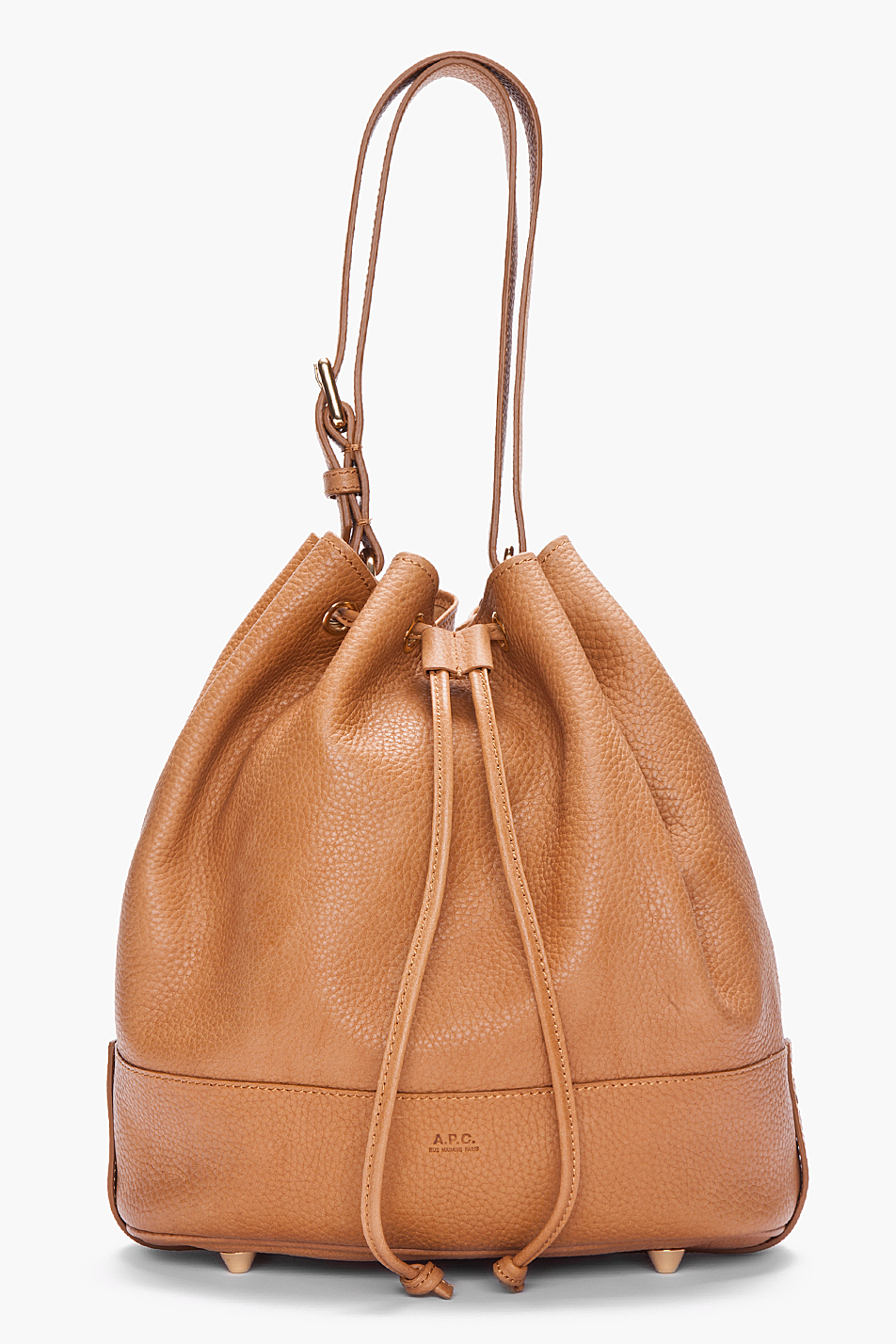 A.P.C. Brown Pebbled Leather Bucket Bag - Lyst