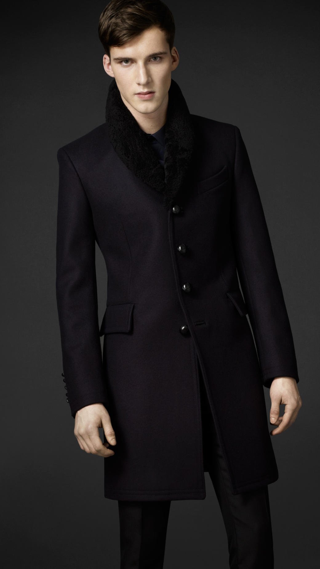 Lyst - Burberry Shearling Collar Top Coat in Black for Men